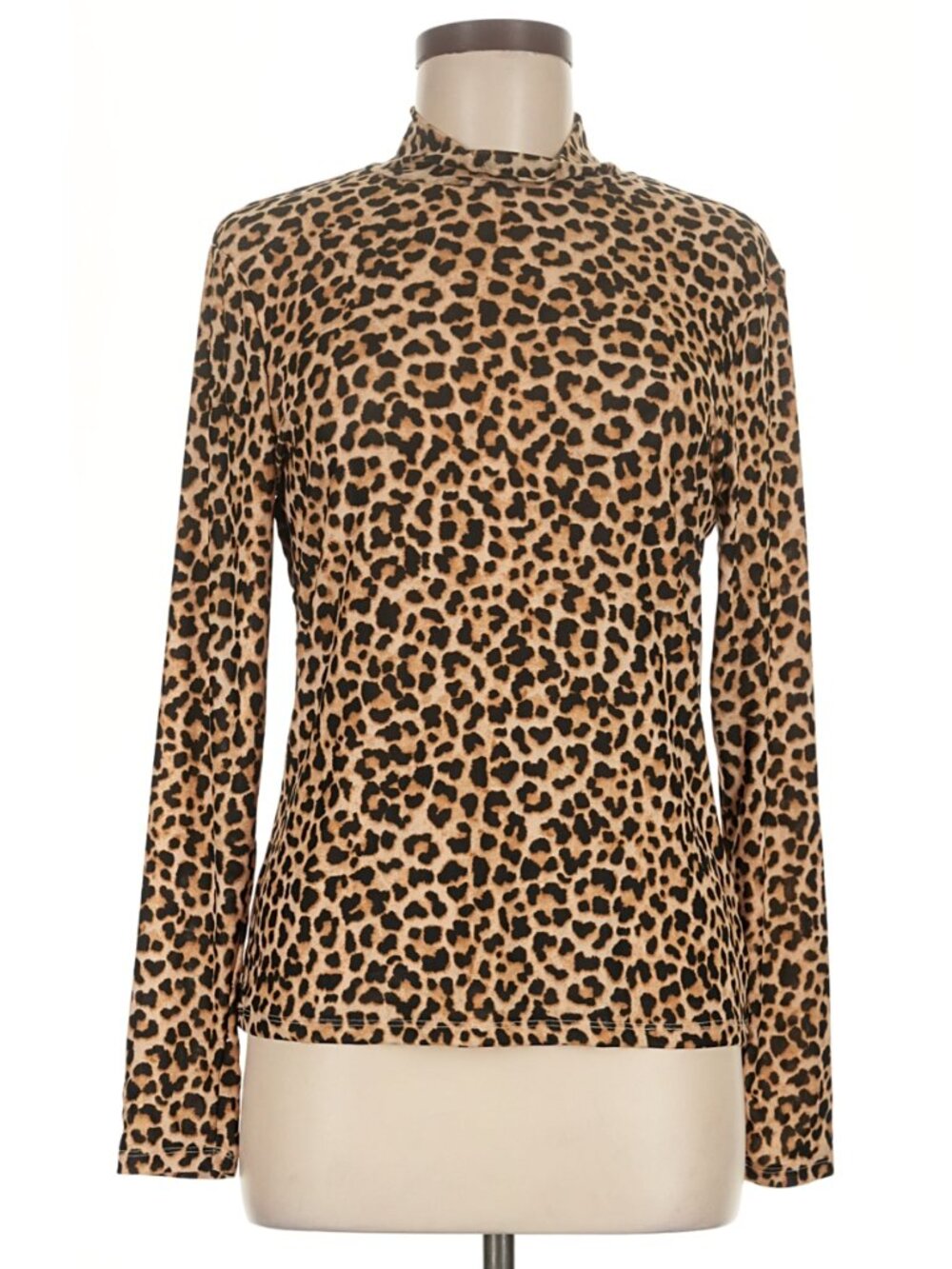 A New Day Animal Leopard Print Mock Neck LSV Mesh Top XL - Picture 2 of 13